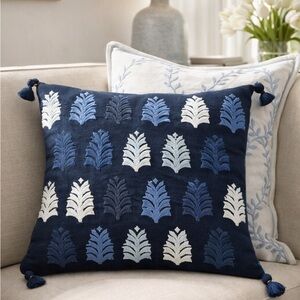Serena & Lily Whitley Embroidered Throw Pillow Cover  20" x 20" Navy Blue White
